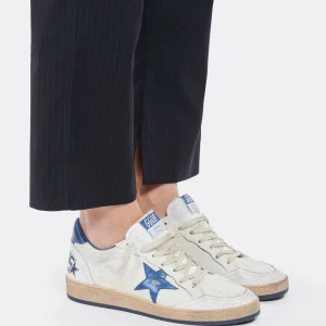 GOLDEN GOOSE Baskets Ball Star Cuir Blanc Bleu Métallisé 22