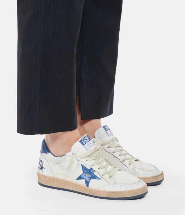 GOLDEN GOOSE Baskets Ball Star Cuir Blanc Bleu Métallisé 7
