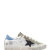 GOLDEN GOOSE Baskets Superstar Cuir Argenté Taupe Bleu Cobalt 23