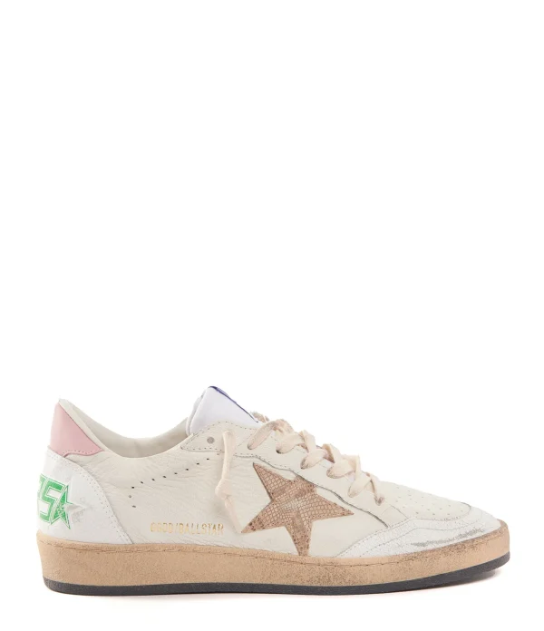 GOLDEN GOOSE Baskets Ball Star Serpent Cuir Beige Rose 1