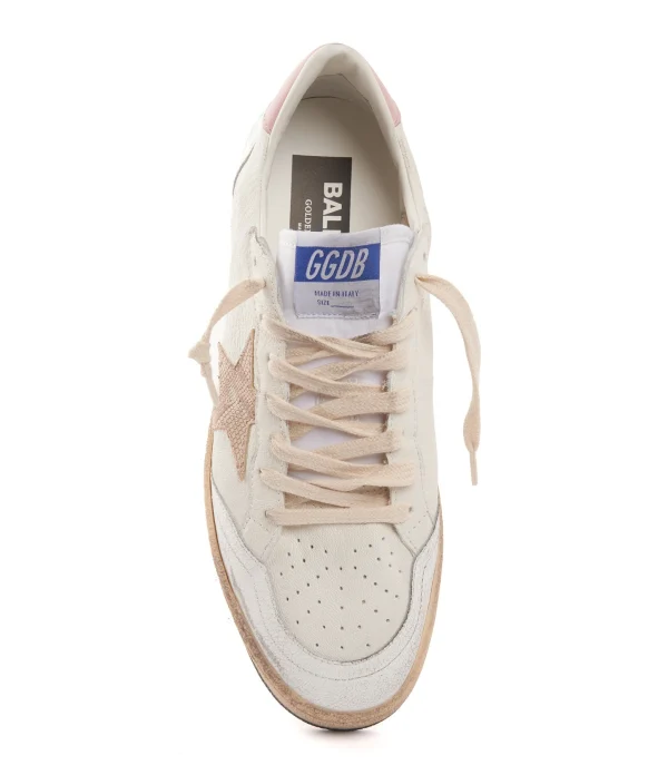 GOLDEN GOOSE Baskets Ball Star Serpent Cuir Beige Rose 3