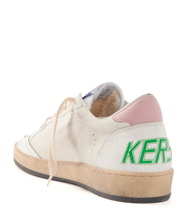 GOLDEN GOOSE Baskets Ball Star Serpent Cuir Beige Rose 4