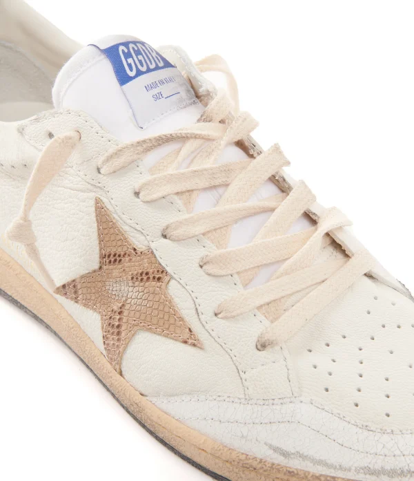 GOLDEN GOOSE Baskets Ball Star Serpent Cuir Beige Rose 6