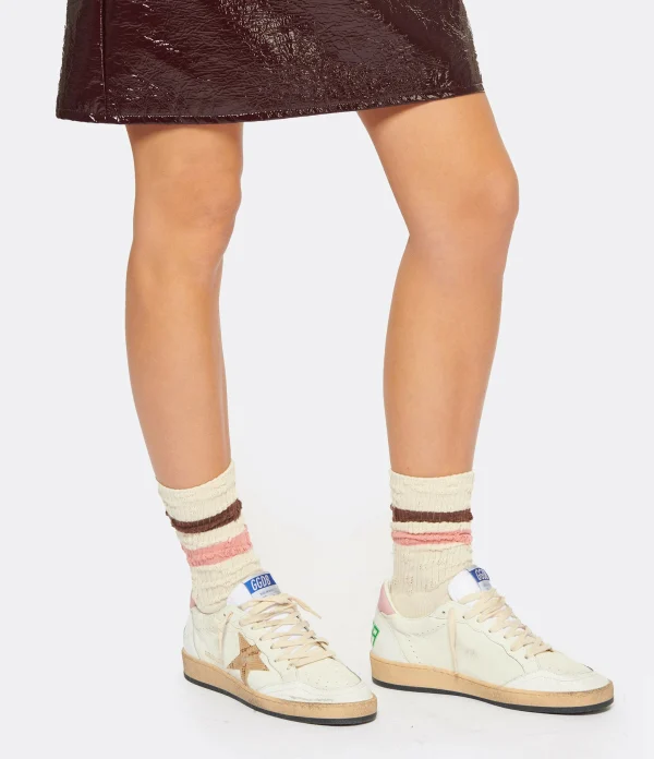 GOLDEN GOOSE Baskets Ball Star Serpent Cuir Beige Rose 7